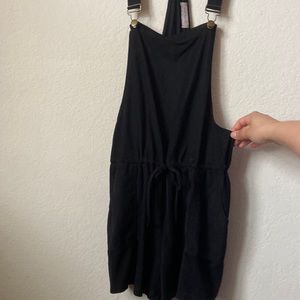 Black velvet overalls romper